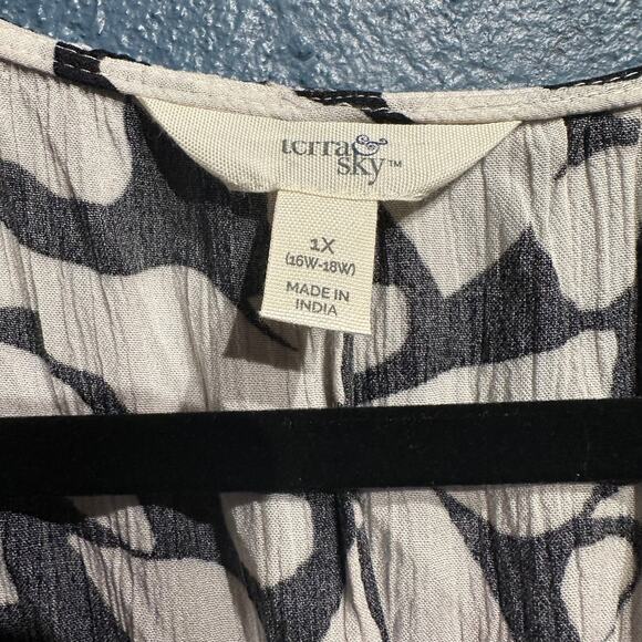 Terra & Sky Size 1X Blouse Black White Office Whimsygoth Boho - Picture 3 of 7